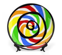 KMRHOUTIQ 7 in Bone China Decorative Plates for Wall Hanging with Display Stand Chinese Porcelain Lollipop Dessert Plate Display Dish Collections Ceramic Ornament Art Craft Home Office Decor
