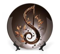 KMRHOUTIQ 7 in Bone China Decorative Plates for Wall Hanging with Display Stand Chinese Porcelain Music Symbol Dessert Plate Display Dish Collections Ceramic Ornament Art Craft Home Office Decor