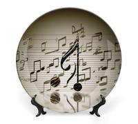 KMRHOUTIQ 7 in Bone China Decorative Plates for Wall Hanging with Display Stand Chinese Porcelain Music Note Dessert Plate Display Dish Collections Ceramic Ornament Art Craft Home Office Decor