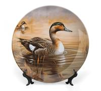 KMRHOUTIQ 7 in Bone China Decorative Plates for Wall Hanging with Display Stand Chinese Porcelain Oil Painting Duck Dessert Plate Display Dish Collections Ceramic Ornament Art Craft Home Office Decor
