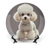KMRHOUTIQ 7 in Bone China Decorative Plates for Wall Hanging with Display Stand Chinese Porcelain Poodle Dessert Plate Display Dish Collections Ceramic Ornament Art Craft Home Office Decor