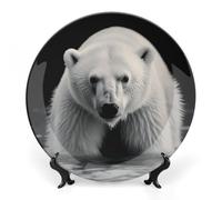 KMRHOUTIQ 7 in Bone China Decorative Plates for Wall Hanging with Display Stand Chinese Porcelain Polar Bear Dessert Plate Display Dish Collections Ceramic Ornament Art Craft Home Office Decor