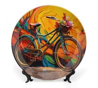 KMRHOUTIQ 7inch Bone China Decorative Plates for Wall Hanging with Display Stand Chinese Porcelain Colorful Bicycle Dessert Plate Display Dish Collections Ceramic Ornament Art Craft Home Office Decor