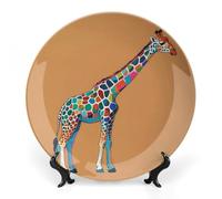 KMRHOUTIQ 7inch Bone China Decorative Plates for Wall Hanging with Display Stand Chinese Porcelain Colorful Giraffe Dessert Plate Display Dish Collections Ceramic Ornament Art Craft Home Office Decor