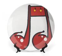 KMRHOUTIQ 7inch Bone China Decorative Plates for Wall Hanging with Display Stand Chinese Porcelain Music Note Dessert Plate Display Dish Collections Ceramic Ornament Art Craft Home Office Decor