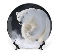 KMRHOUTIQ 7inch Bone China Decorative Plates for Wall Hanging with Display Stand Chinese Porcelain Polar Bear Dessert Plate Display Dish Collections Ceramic Ornament Art Craft Home Office Decor