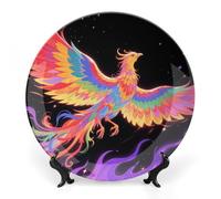 KMRHOUTIQ 7inch Bone China Decorative Plates for Wall Hanging with Display Stand Chinese Porcelain Radiant Phoenix Dessert Plate Display Dish Collections Ceramic Ornament Art Craft Home Office Decor