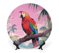 KMRHOUTIQ 7inch Bone China Decorative Plates for Wall Hanging with Display Stand Chinese Porcelain Rainbow Parrot Dessert Plate Display Dish Collections Ceramic Ornament Art Craft Home Office Decor