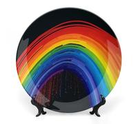 KMRHOUTIQ 7inch Bone China Decorative Plates for Wall Hanging with Display Stand Chinese Porcelain Rainbow Dessert Plate Display Dish Collections Ceramic Ornament Art Craft Home Office Decor