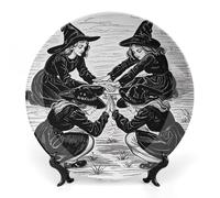 KMRHOUTIQ 7inch Bone China Decorative Plates for Wall Hanging with Display Stand Chinese Porcelain Witch Prayed Dessert Plate Display Dish Collections Ceramic Ornament Art Craft Home Office Decor