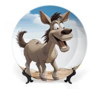 KMRHOUTIQ 8 in Bone China Decorative Plates for Wall Hanging with Display Stand Chinese Porcelain Cartoon Donkey Dessert Plate Display Dish Collections Ceramic Ornament Art Craft Home Office Decor