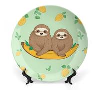 KMRHOUTIQ 8 in Bone China Decorative Plates for Wall Hanging with Display Stand Chinese Porcelain Cute Sloths Dessert Plate Display Dish Collections Ceramic Ornament Art Craft Home Office Decor