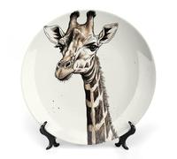 KMRHOUTIQ 8 in Bone China Decorative Plates for Wall Hanging with Display Stand Chinese Porcelain Giraffe Dessert Plate Display Dish Collections Ceramic Ornament Art Craft Home Office Decor