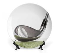 KMRHOUTIQ 8 in Bone China Decorative Plates for Wall Hanging with Display Stand Chinese Porcelain Golf Club Dessert Plate Display Dish Collections Ceramic Ornament Art Craft Home Office Decor