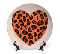 KMRHOUTIQ 8 in Bone China Decorative Plates for Wall Hanging with Display Stand Chinese Porcelain Heart Leopard Dessert Plate Display Dish Collections Ceramic Ornament Art Craft Home Office Decor