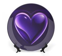 KMRHOUTIQ 8 in Bone China Decorative Plates for Wall Hanging with Display Stand Chinese Porcelain Purple Love Dessert Plate Display Dish Collections Ceramic Ornament Art Craft Home Office Decor