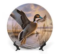 KMRHOUTIQ 8 in Bone China Decorative Plates for Wall Hanging with Display Stand Chinese Porcelain Wild Ducks Flying Dessert Plate Display Dish Collections Ceramic Ornament Art Craft Home Office Decor