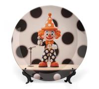 KMRHOUTIQ 8inch Bone China Decorative Plates for Wall Hanging with Display Stand Chinese Porcelain Dotted Clown Dessert Plate Display Dish Collections Ceramic Ornament Art Craft Home Office Decor