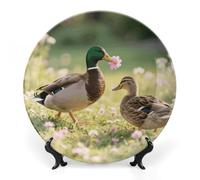 KMRHOUTIQ 8inch Bone China Decorative Plates for Wall Hanging with Display Stand Chinese Porcelain Funny Ducks Dessert Plate Display Dish Collections Ceramic Ornament Art Craft Home Office Decor