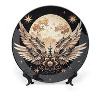 KMRHOUTIQ 8inch Bone China Decorative Plates for Wall Hanging with Display Stand Chinese Porcelain Moon And Flowers Dessert Plate Display Dish Collections Ceramic Ornament Art Craft Home Office Decor