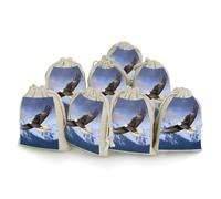 KMRHOUTIQ 8PCS Spice Bags for Cooking, Bald Eagle Flying Muslin Bags Reusable, Small Burlap Bags with Drawstring, Herb Bag Empty, Cloth Gift Bag Pouch, For Wedding & Party Favors (5x7 Inch)