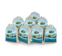 KMRHOUTIQ 8PCS Spice Bags for Cooking, Ocean Island Muslin Bags Reusable, Small Burlap Bags with Drawstring, Herb Bag Empty, Cloth Gift Bag Pouch, For Wedding & Party Favors (5x7 Inch)