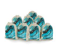 KMRHOUTIQ 8PCS Spice Bags for Cooking, Turquoise Blue Gold Marble Muslin Bags Reusable, Small Burlap Bags with Drawstring, Herb Bag Empty, Cloth Gift Bag Pouch, For Wedding & Party Favors (5x7 Inch)