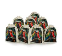 KMRHOUTIQ 8PCS Spice Bags for Cooking, Two Colored Parrots Muslin Bags Reusable, Small Burlap Bags with Drawstring, Herb Bag Empty, Cloth Gift Bag Pouch, For Wedding & Party Favors (5x7 Inch)