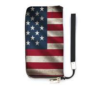 KMRHOUTIQ American Flag Wristlet Wallets for Women Leather Clutch Purses with Strap Coin Purse Rfid Credit Card Holder Long Slim Handbags