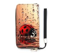 KMRHOUTIQ Art Ladybug Tracks Wristlet Wallets for Women Leather Clutch Purses with Strap Coin Purse Rfid Credit Card Holder Long Slim Handbags