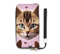 KMRHOUTIQ Carttoon Cat Wristlet Wallets for Women Leather Clutch Purses with Strap Coin Purse Rfid Credit Card Holder Long Slim Handbags