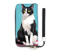 KMRHOUTIQ Cat Sit Down Wristlet Wallets for Women Leather Clutch Purses with Strap Coin Purse Rfid Credit Card Holder Long Slim Handbags
