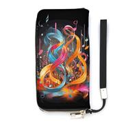 KMRHOUTIQ Colorful Musical Note Wristlet Wallets for Women Leather Clutch Purses with Strap Coin Purse Rfid Credit Card Holder Long Slim Handbags