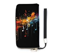 KMRHOUTIQ Colorful Musical Notes Wristlet Wallets for Women Leather Clutch Purses with Strap Coin Purse Rfid Credit Card Holder Long Slim Handbags