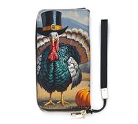 KMRHOUTIQ Cool Turkey Wristlet Wallets for Women Leather Clutch Purses with Strap Coin Purse Rfid Credit Card Holder Long Slim Handbags