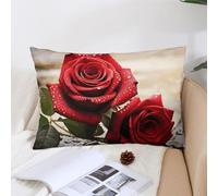 KMRHOUTIQ Decorative Red Rose Flowers Lumbar Throw Pillow Covers 12x20 with Hidden Zipper Outdoor Couch Pillow Cases for Sofa Bed Living Room Garden Plush Pillowcase Farmhouse Cushion Case Home Decor