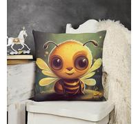 KMRHOUTIQ Decorative Throw Pillow Cover 12x12 Cute Bee Outdoor Pillow Covers Plush Cushion Cover for Sofa Bed Couch Living Room Boho Farmhouse Pillows Protector with Hidden Zipper