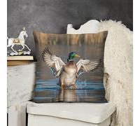 KMRHOUTIQ Decorative Throw Pillow Cover 12x12 Hunting Flying Wild Ducks Outdoor Pillow Covers Plush Cushion Cover for Sofa Bed Couch Living Room Boho Farmhouse Pillows Protector with Hidden Zipper