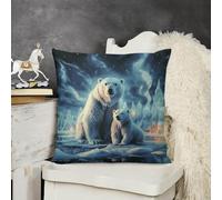 KMRHOUTIQ Decorative Throw Pillow Cover 12x12 Polar Bears Northern Lights Outdoor Pillow Covers Plush Cushion Cover for Sofa Bed Couch Living Room Boho Farmhouse Pillows Protector with Hidden Zipper