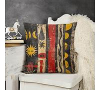 KMRHOUTIQ Decorative Throw Pillow Cover 12x12 Red and Yellow Pattern Outdoor Pillow Covers Plush Cushion Cover for Sofa Bed Couch Living Room Boho Farmhouse Pillows Protector with Hidden Zipper