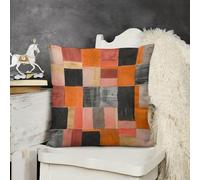 KMRHOUTIQ Decorative Throw Pillow Cover 16x16 Brown and Gray Squares Outdoor Pillow Covers Plush Cushion Cover for Sofa Bed Couch Living Room Boho Farmhouse Pillows Protector with Hidden Zipper
