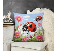 KMRHOUTIQ Decorative Throw Pillow Cover 16x16 Cartoon Ladybug Flower Outdoor Pillow Covers Plush Cushion Cover for Sofa Bed Couch Living Room Boho Farmhouse Pillows Protector with Hidden Zipper