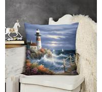 KMRHOUTIQ Decorative Throw Pillow Cover 16x16 Lighthouse Diamond Painting Outdoor Pillow Covers Plush Cushion Cover for Sofa Bed Couch Living Room Boho Farmhouse Pillows Protector with Hidden Zipper