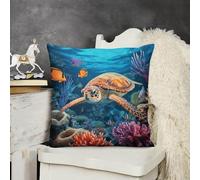 KMRHOUTIQ Decorative Throw Pillow Cover 16x16 Ocean Sea Turtle Outdoor Pillow Covers Plush Cushion Cover for Sofa Bed Couch Living Room Boho Farmhouse Pillows Protector with Hidden Zipper