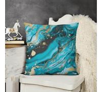 KMRHOUTIQ Decorative Throw Pillow Cover 16x16 Turquoise Blue Gold Marble Outdoor Pillow Covers Plush Cushion Cover for Sofa Bed Couch Living Room Boho Farmhouse Pillows Protector with Hidden Zipper