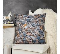 KMRHOUTIQ Decorative Throw Pillow Cover 18x18 Beach Colored Pebbles Outdoor Pillow Covers Plush Cushion Cover for Sofa Bed Couch Living Room Boho Farmhouse Pillows Protector with Hidden Zipper