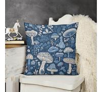 KMRHOUTIQ Decorative Throw Pillow Cover 18x18 Cartoon Blue Mushroom Outdoor Pillow Covers Plush Cushion Cover for Sofa Bed Couch Living Room Boho Farmhouse Pillows Protector with Hidden Zipper