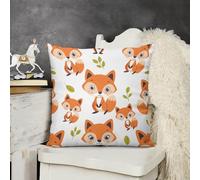 KMRHOUTIQ Decorative Throw Pillow Cover 18x18 Cartoon Fox Pattern Outdoor Pillow Covers Plush Cushion Cover for Sofa Bed Couch Living Room Boho Farmhouse Pillows Protector with Hidden Zipper