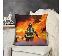 KMRHOUTIQ Decorative Throw Pillow Cover 18x18 Firefighter Fireman Flame Outdoor Pillow Covers Plush Cushion Cover for Sofa Bed Couch Living Room Boho Farmhouse Pillows Protector with Hidden Zipper