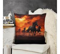 KMRHOUTIQ Decorative Throw Pillow Cover 18x18 Horses Red Glowing Clouds Outdoor Pillow Covers Plush Cushion Cover for Sofa Bed Couch Living Room Boho Farmhouse Pillows Protector with Hidden Zipper